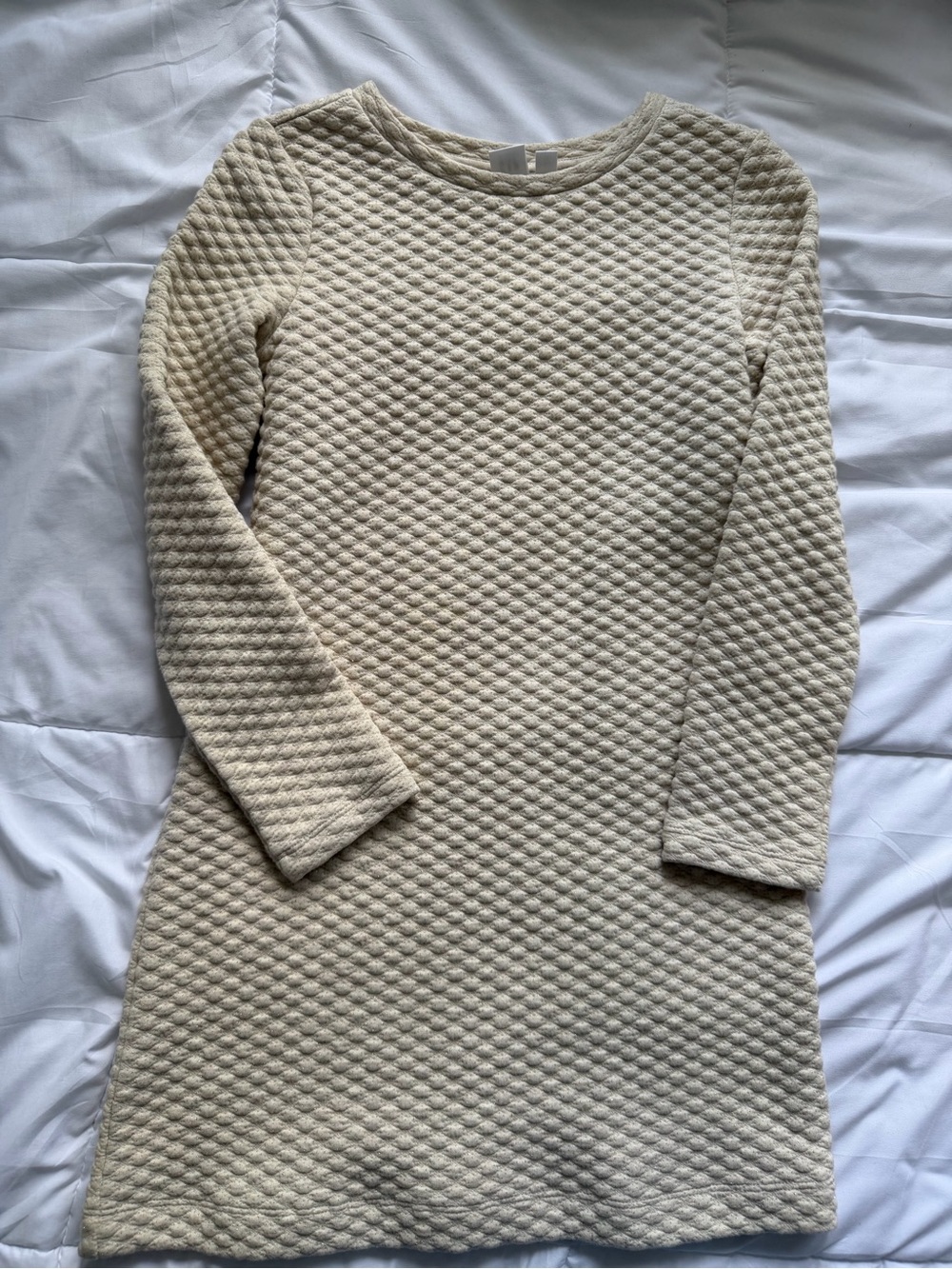 GAP Cream Quilted Long Sleeve Shift Dress - Textured Knit